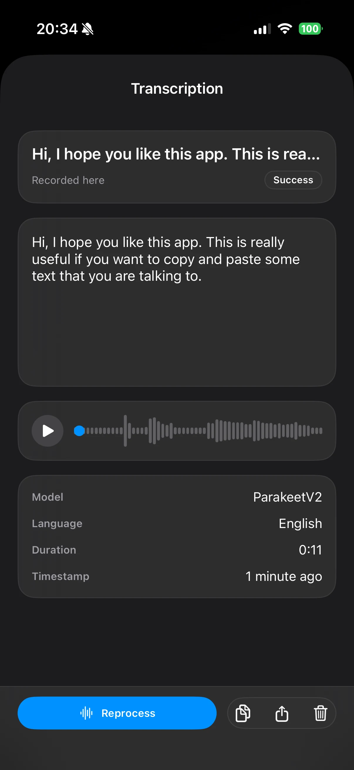 Veura transcription screen