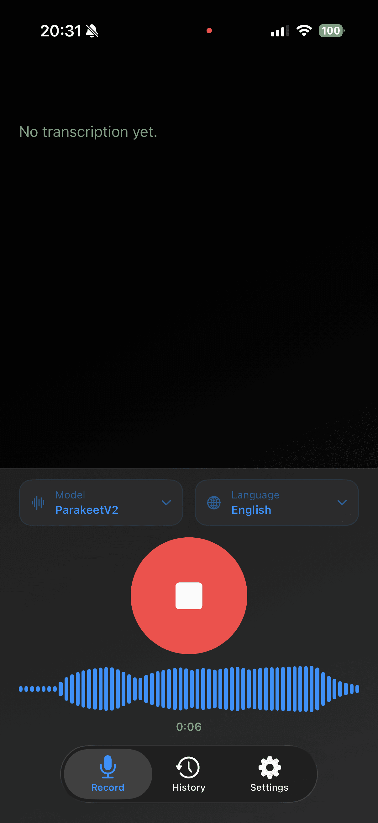 Veura settings screen