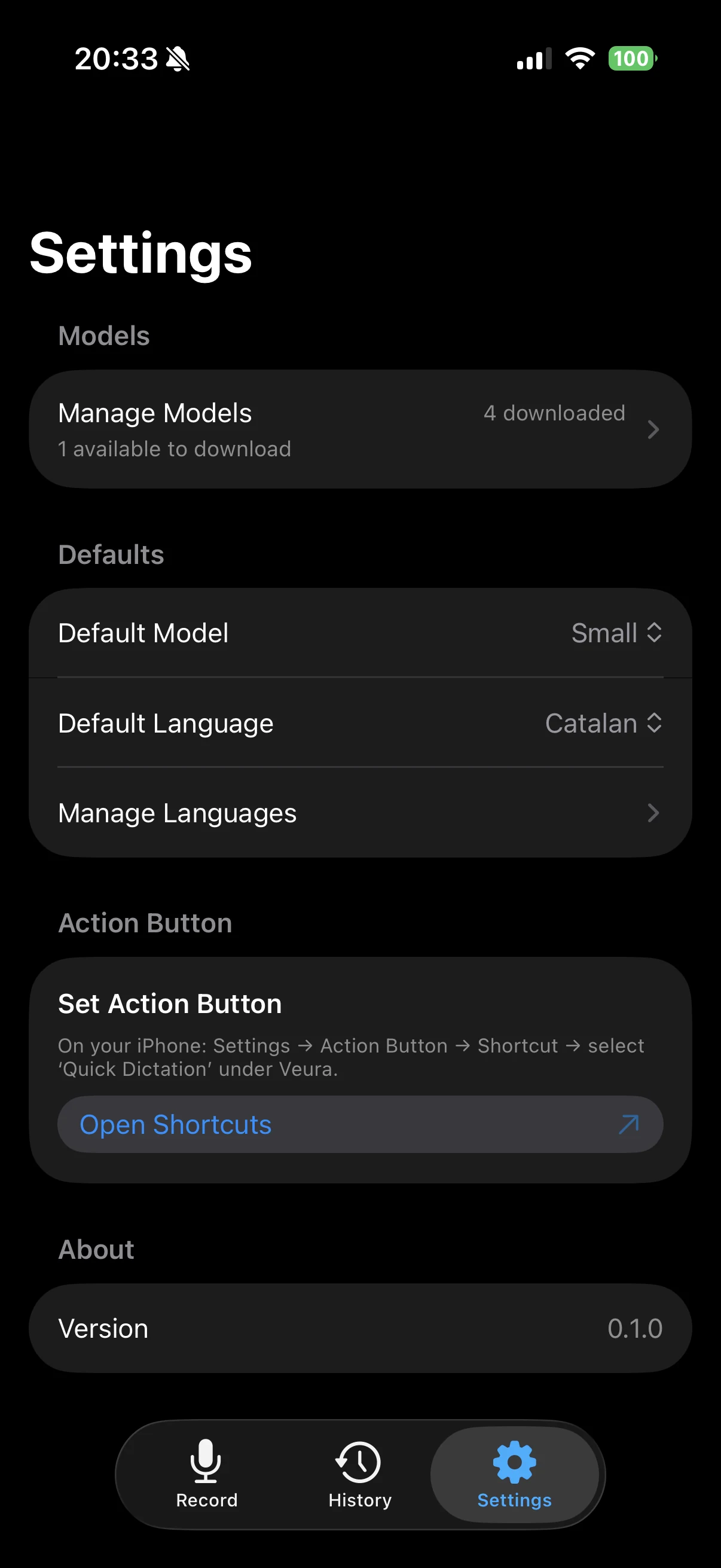 Veura settings and models