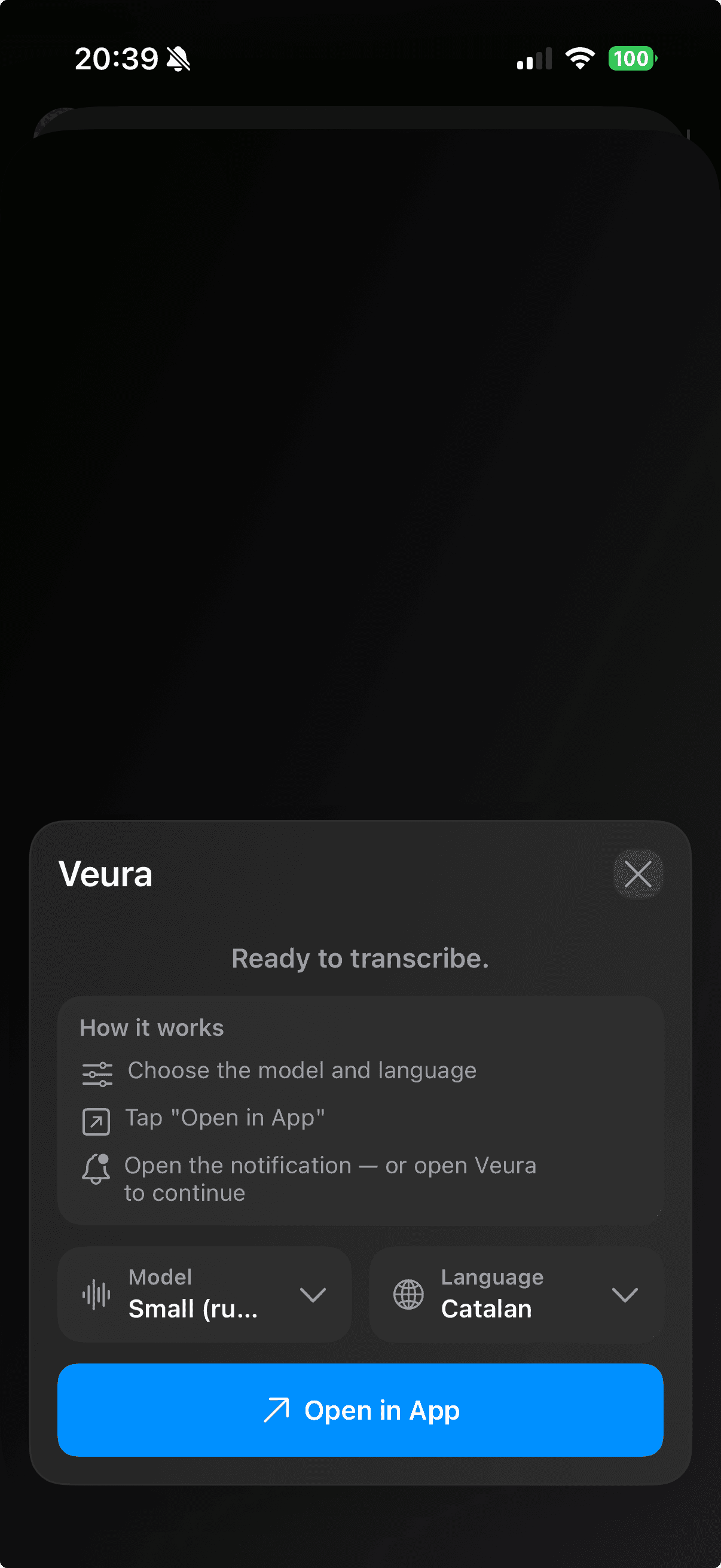 Veura share extension screen